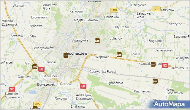 mapa Wojtówka gmina Sochaczew, Wojtówka gmina Sochaczew na mapie Targeo