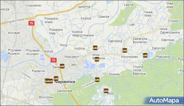 mapa Wola Batorska, Wola Batorska na mapie Targeo