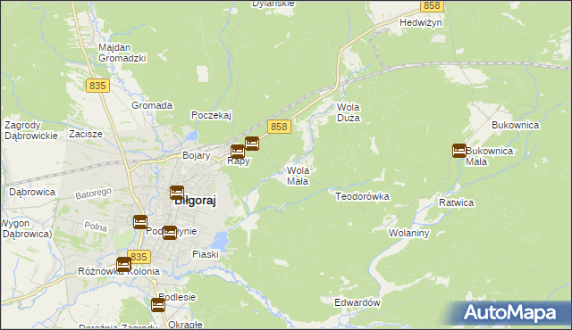mapa Wola Mała gmina Biłgoraj, Wola Mała gmina Biłgoraj na mapie Targeo