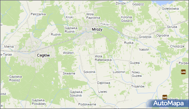 mapa Wola Rafałowska gmina Mrozy, Wola Rafałowska gmina Mrozy na mapie Targeo