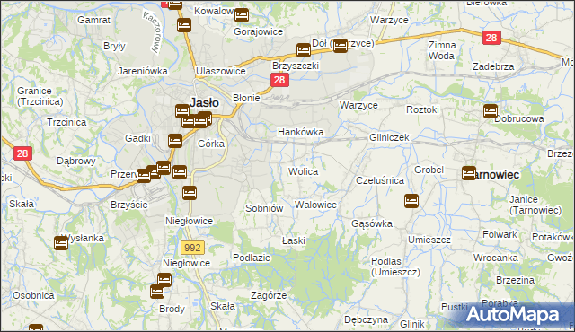 mapa Wolica gmina Jasło, Wolica gmina Jasło na mapie Targeo