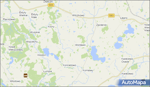 mapa Worławki gmina Świątki, Worławki gmina Świątki na mapie Targeo