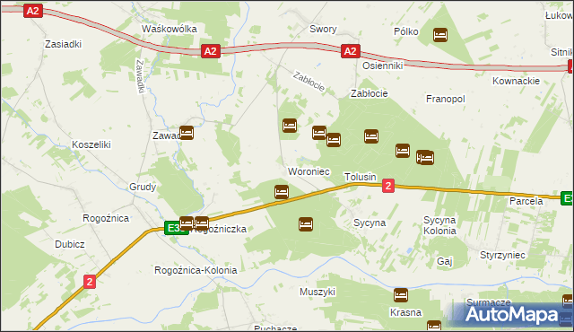 mapa Woroniec gmina Biała Podlaska, Woroniec gmina Biała Podlaska na mapie Targeo