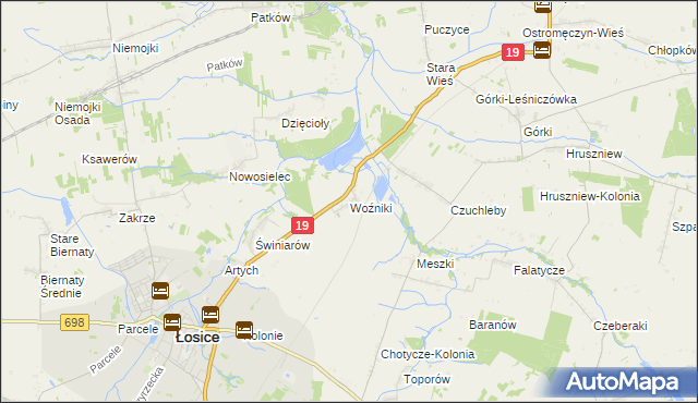 mapa Woźniki gmina Łosice, Woźniki gmina Łosice na mapie Targeo