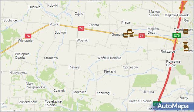 mapa Woźniki-Kolonia, Woźniki-Kolonia na mapie Targeo