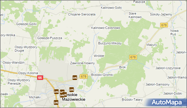 mapa Wróble gmina Wysokie Mazowieckie, Wróble gmina Wysokie Mazowieckie na mapie Targeo