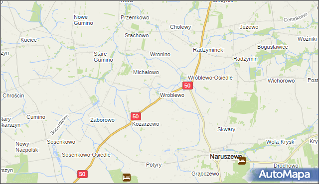 mapa Wróblewo gmina Naruszewo, Wróblewo gmina Naruszewo na mapie Targeo