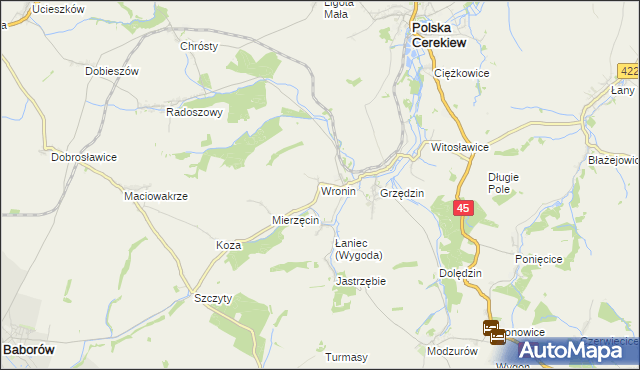 mapa Wronin gmina Polska Cerekiew, Wronin gmina Polska Cerekiew na mapie Targeo