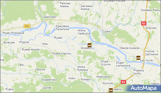 mapa Wszebory gmina Ceranów, Wszebory gmina Ceranów na mapie Targeo