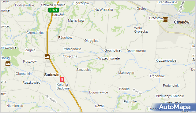 mapa Wszechświęte gmina Sadowie, Wszechświęte gmina Sadowie na mapie Targeo