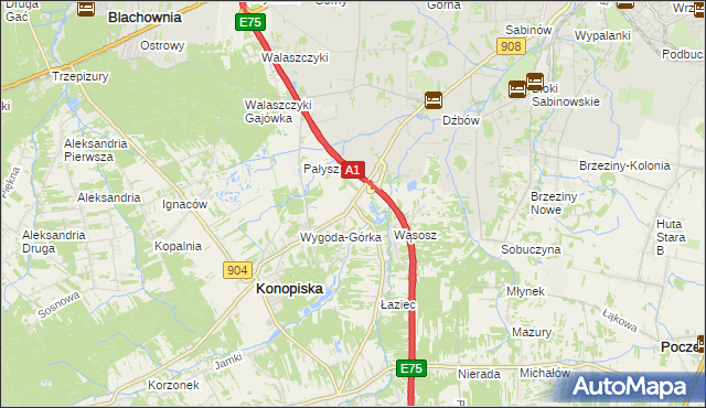 mapa Wygoda gmina Konopiska, Wygoda gmina Konopiska na mapie Targeo