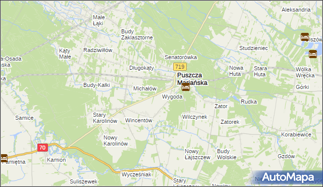 mapa Wygoda gmina Puszcza Mariańska, Wygoda gmina Puszcza Mariańska na mapie Targeo
