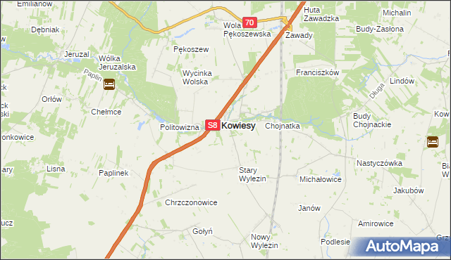 mapa Wymysłów gmina Kowiesy, Wymysłów gmina Kowiesy na mapie Targeo