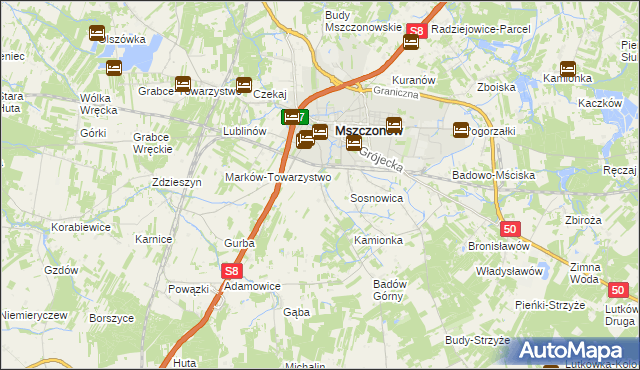 mapa Wymysłów gmina Mszczonów, Wymysłów gmina Mszczonów na mapie Targeo