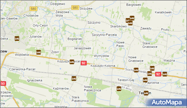 mapa Wymysłów gmina Sochaczew, Wymysłów gmina Sochaczew na mapie Targeo