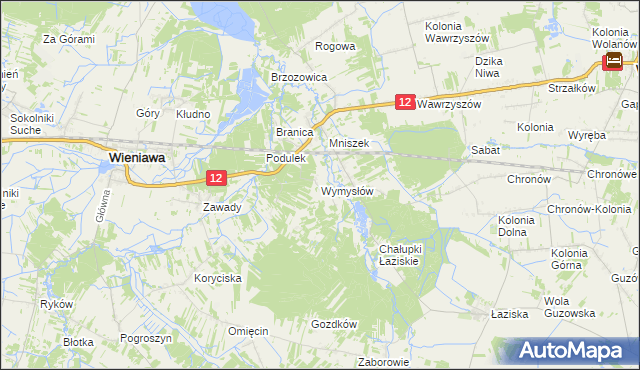 mapa Wymysłów gmina Wolanów, Wymysłów gmina Wolanów na mapie Targeo