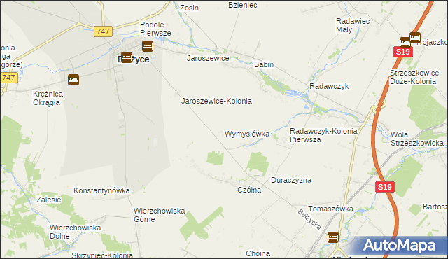mapa Wymysłówka gmina Bełżyce, Wymysłówka gmina Bełżyce na mapie Targeo
