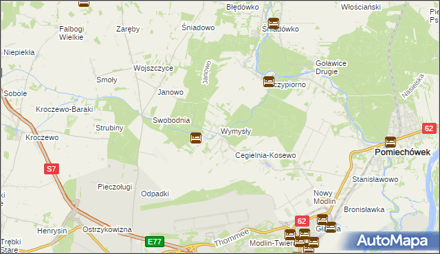 mapa Wymysły gmina Pomiechówek, Wymysły gmina Pomiechówek na mapie Targeo