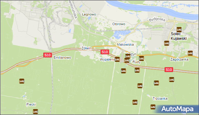 mapa Wypaleniska gmina Solec Kujawski, Wypaleniska gmina Solec Kujawski na mapie Targeo