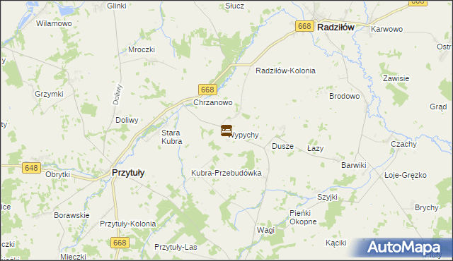 mapa Wypychy gmina Radziłów, Wypychy gmina Radziłów na mapie Targeo