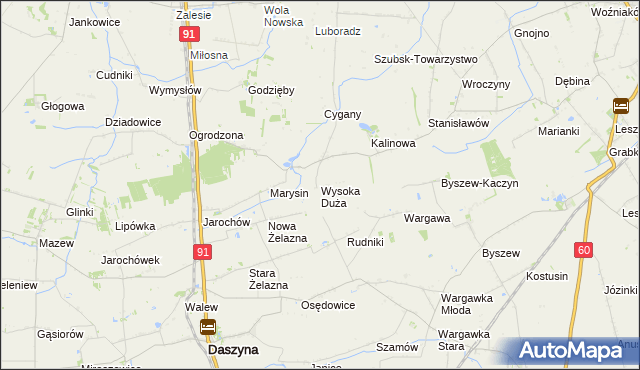mapa Wysoka Duża gmina Kutno, Wysoka Duża gmina Kutno na mapie Targeo