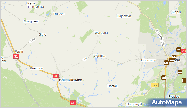 mapa Wysoka gmina Boleszkowice, Wysoka gmina Boleszkowice na mapie Targeo