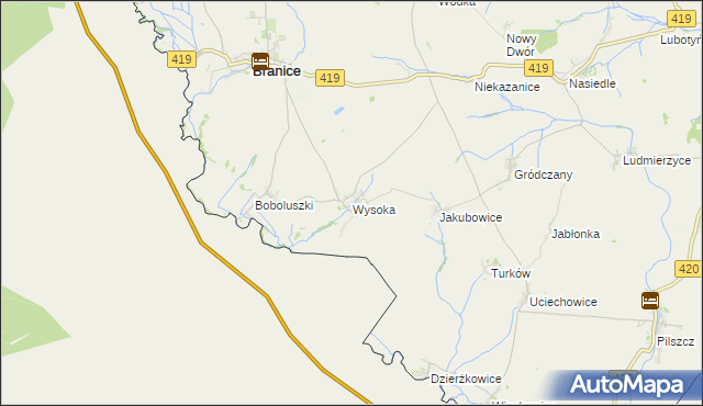 mapa Wysoka gmina Branice, Wysoka gmina Branice na mapie Targeo