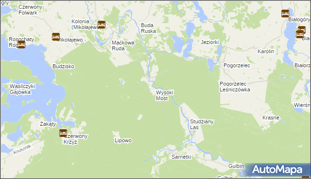 mapa Wysoki Most gmina Giby, Wysoki Most gmina Giby na mapie Targeo