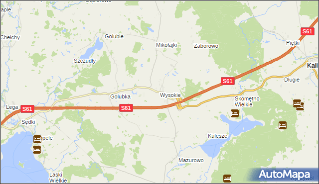 mapa Wysokie gmina Kalinowo, Wysokie gmina Kalinowo na mapie Targeo