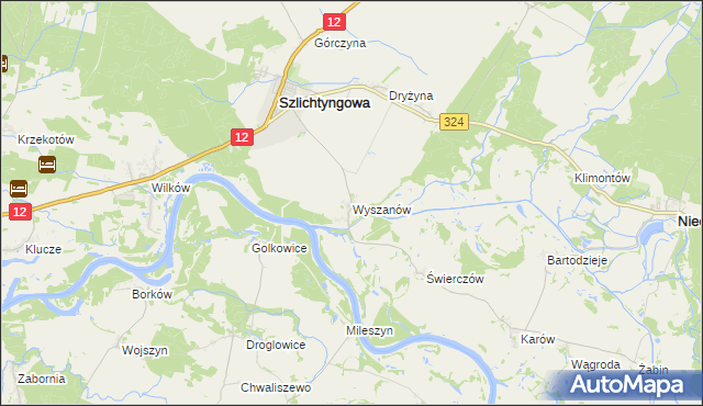 mapa Wyszanów gmina Szlichtyngowa, Wyszanów gmina Szlichtyngowa na mapie Targeo