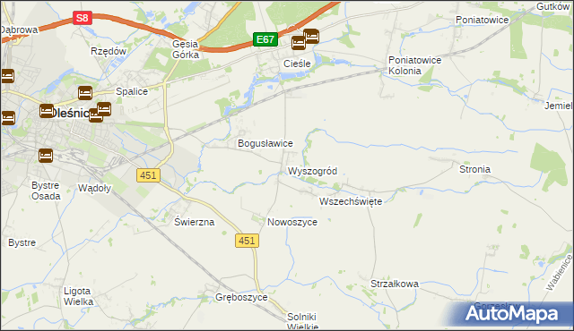 mapa Wyszogród gmina Oleśnica, Wyszogród gmina Oleśnica na mapie Targeo