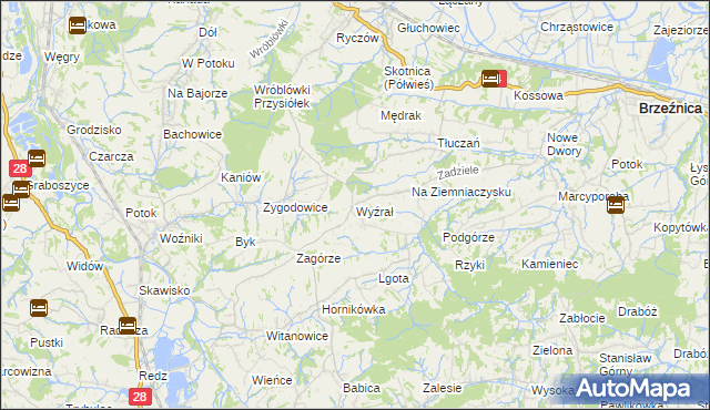 mapa Wyźrał gmina Brzeźnica, Wyźrał gmina Brzeźnica na mapie Targeo