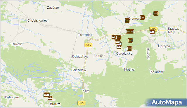 mapa Żabice gmina Chocianów, Żabice gmina Chocianów na mapie Targeo