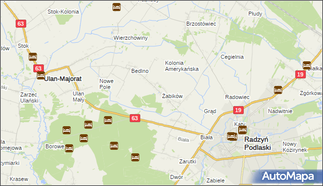 mapa Żabików gmina Radzyń Podlaski, Żabików gmina Radzyń Podlaski na mapie Targeo