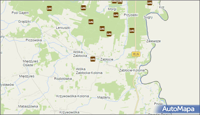 mapa Zabłocie gmina Kodeń, Zabłocie gmina Kodeń na mapie Targeo