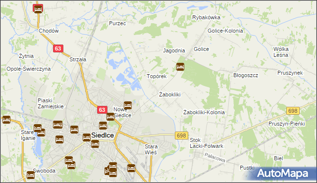 mapa Żabokliki gmina Siedlce, Żabokliki gmina Siedlce na mapie Targeo