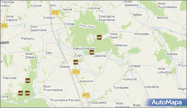 mapa Zaborów gmina Zadzim, Zaborów gmina Zadzim na mapie Targeo