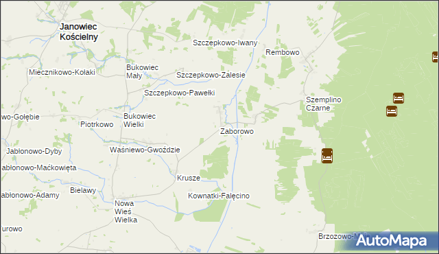 mapa Zaborowo gmina Janowiec Kościelny, Zaborowo gmina Janowiec Kościelny na mapie Targeo