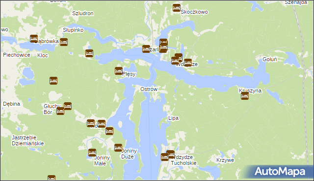 mapa Zabrody gmina Kościerzyna, Zabrody gmina Kościerzyna na mapie Targeo