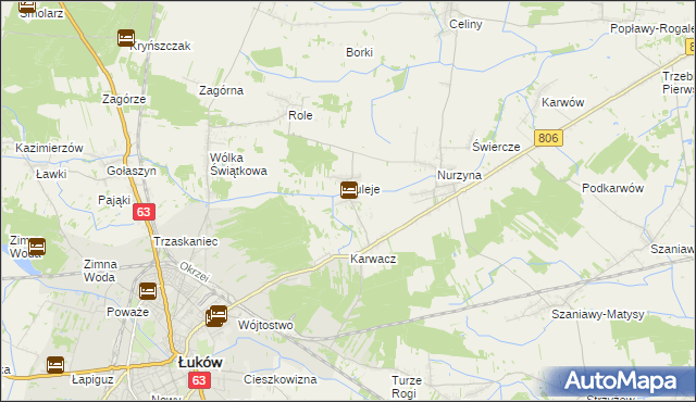 mapa Zabrodzie gmina Łuków, Zabrodzie gmina Łuków na mapie Targeo