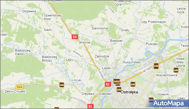 mapa Zabrodzie gmina Olszewo-Borki, Zabrodzie gmina Olszewo-Borki na mapie Targeo