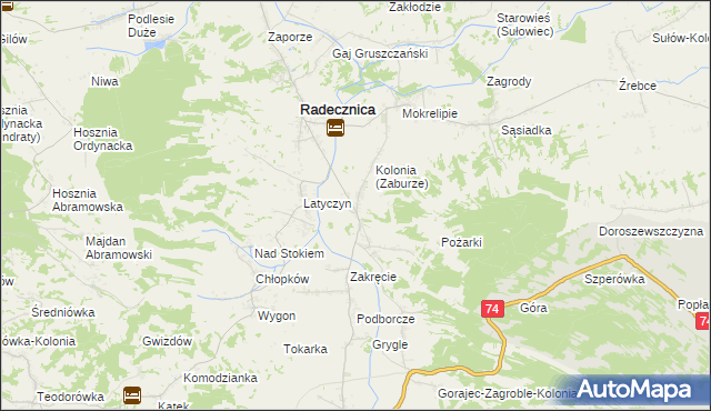 mapa Zaburze gmina Radecznica, Zaburze gmina Radecznica na mapie Targeo