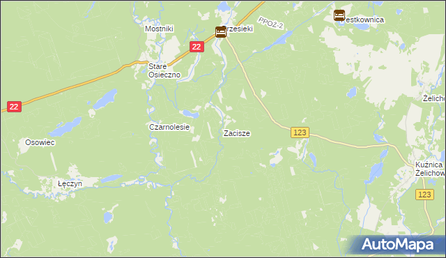 mapa Zacisze gmina Krzyż Wielkopolski, Zacisze gmina Krzyż Wielkopolski na mapie Targeo