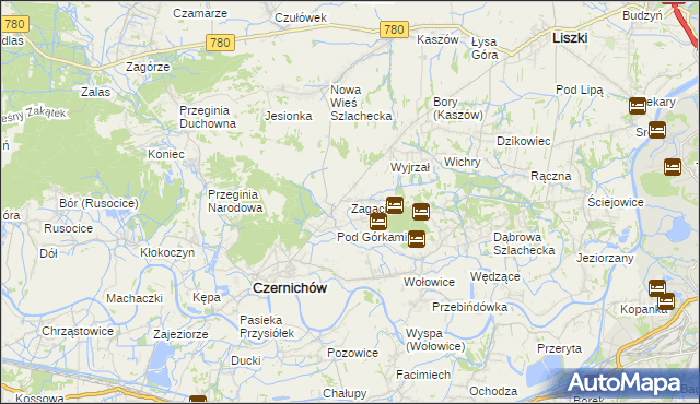 mapa Zagacie gmina Czernichów, Zagacie gmina Czernichów na mapie Targeo