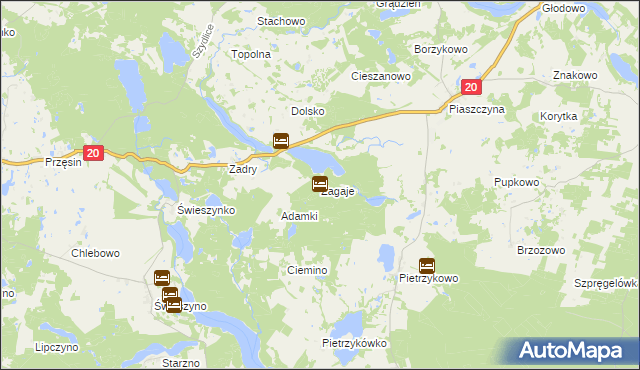 mapa Zagaje gmina Koczała, Zagaje gmina Koczała na mapie Targeo