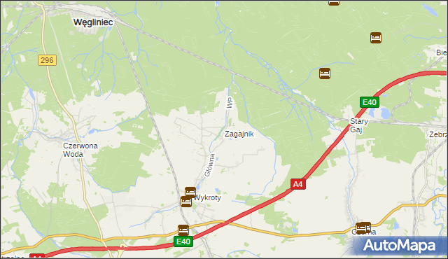 mapa Zagajnik gmina Nowogrodziec, Zagajnik gmina Nowogrodziec na mapie Targeo