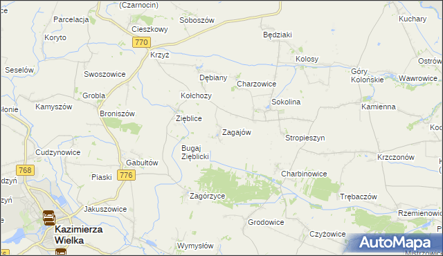 mapa Zagajów gmina Czarnocin, Zagajów gmina Czarnocin na mapie Targeo
