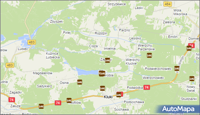 mapa Zagony gmina Kluki, Zagony gmina Kluki na mapie Targeo