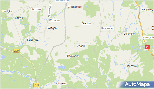 mapa Zagórki gmina Kobylnica, Zagórki gmina Kobylnica na mapie Targeo