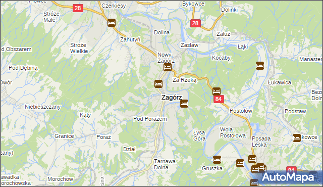 mapa Zagórz powiat sanocki, Zagórz powiat sanocki na mapie Targeo